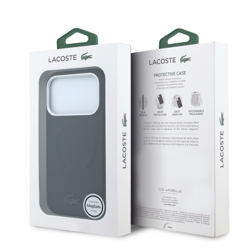 Lacoste PVC Petit Pique félig körbeölelő, dombornyomott MagSafe hátlap az iPhone 18 Pro Max-hoz, fekete