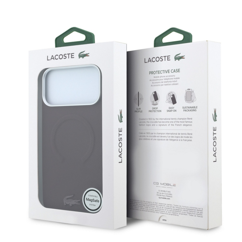 Lacoste PVC Petit Pique félig körbeölelő, dombornyomott MagSafe hátsó tok iPhone 18 Pro Max-hoz, bordó
