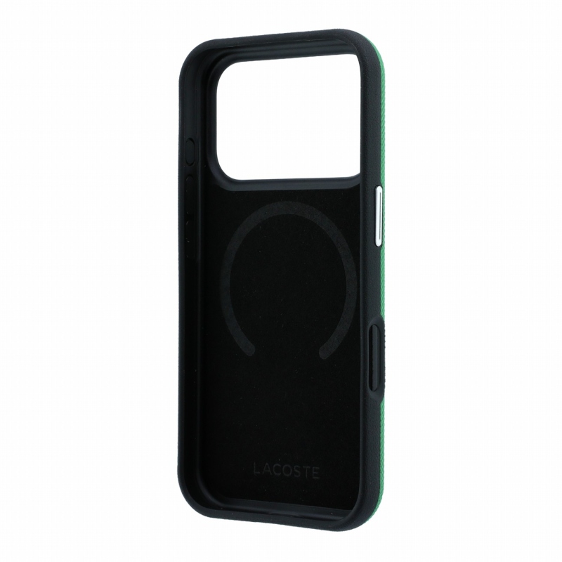 Lacoste PVC Petit Pique félig körbeölelő, dombornyomott MagSafe hátsó tok az iPhone 18 Pro Max-hoz, Estragon színben