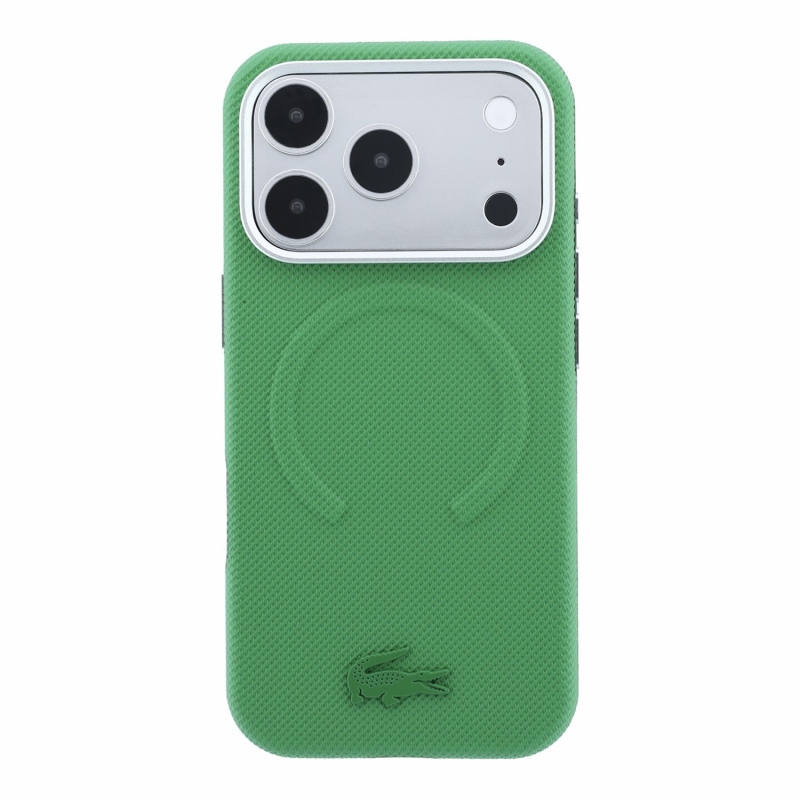 Lacoste PVC Petit Pique félig körbeölelő, dombornyomott MagSafe hátsó tok az iPhone 18 Pro Max-hoz, Estragon színben