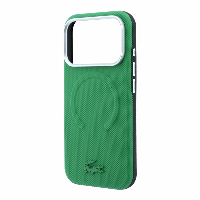 Lacoste PVC Petit Pique félig körbeölelő, dombornyomott MagSafe hátsó tok az iPhone 18 Pro Max-hoz, Estragon színben