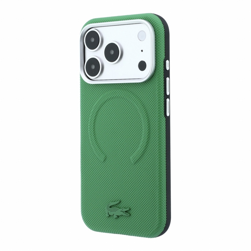 Lacoste PVC Petit Pique félig körbeölelő, dombornyomott MagSafe hátsó tok az iPhone 18 Pro Max-hoz, Estragon színben
