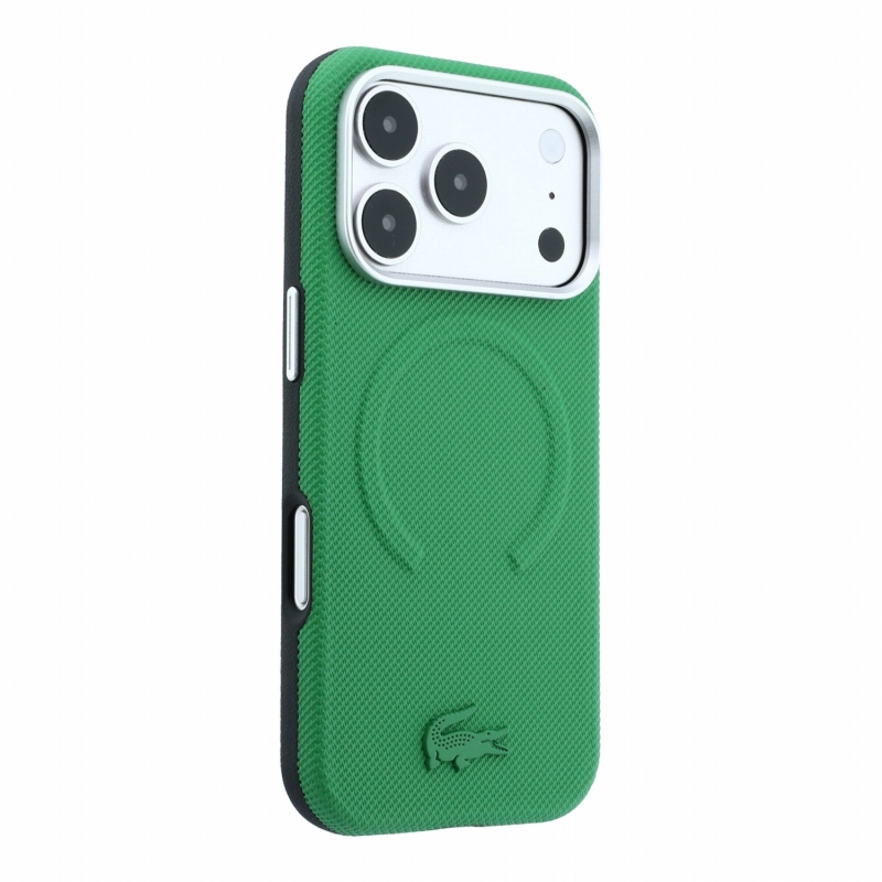 Lacoste PVC Petit Pique félig körbeölelő, dombornyomott MagSafe hátsó tok az iPhone 18 Pro Max-hoz, Estragon színben