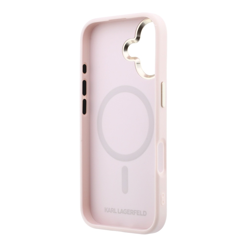 Karl Lagerfeld PU perforált Monogram MagSafe hátsó tok iPhone 17-hez, rózsaszín