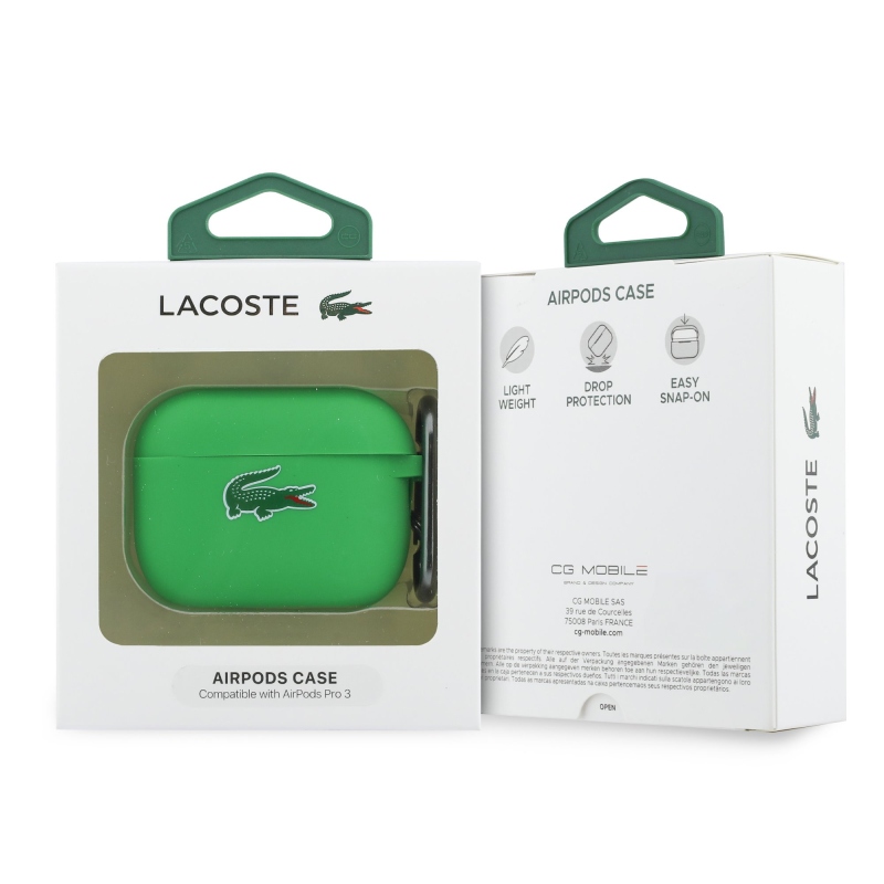 Lacoste Liquid szilikon krokodil logós tok AirPods Pro 3 készülékhez Zöld