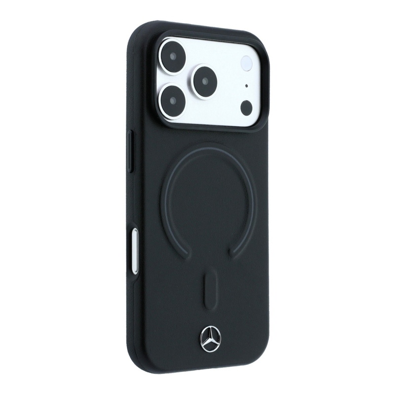 Mercedes PU bőr 3D MagSafe hátsó tok iPhone 18 Pro-hoz, fekete/antracit