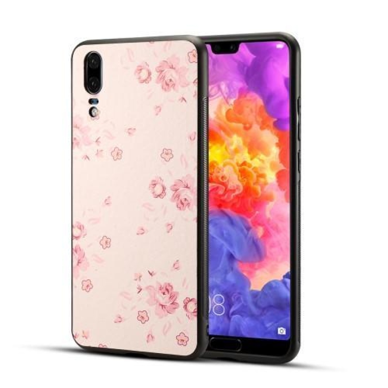 Leath hibrid gél tok PU bőr hátlappal a Huawei P20 készülékhez - virágok