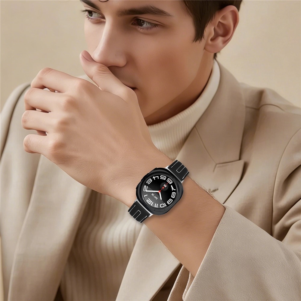 Leathe műbőr szíj a Samsung Galaxy Watch8 Classic 46 mm-es/Watch8 44 mm-es/40 mm-es modellekhez – fekete