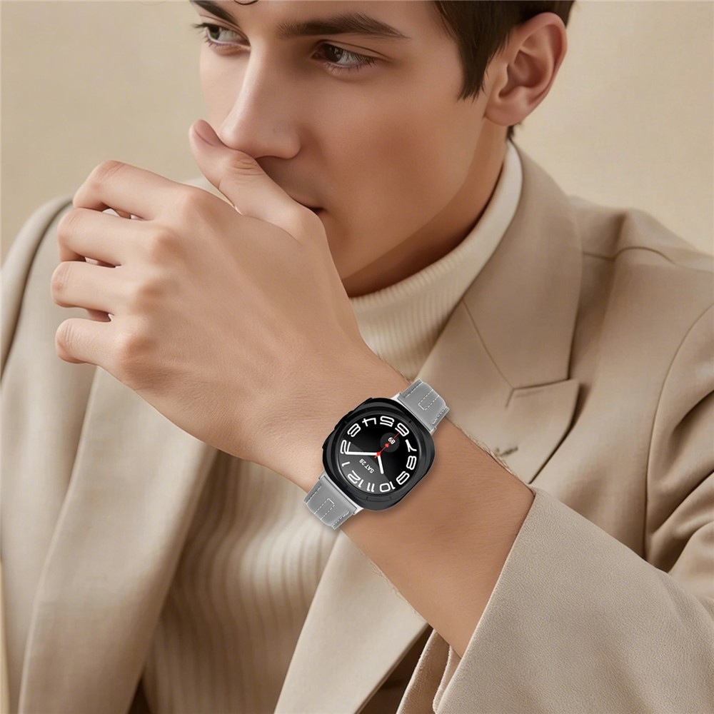 Leathe műbőr szíj a Samsung Galaxy Watch8 Classic 46 mm-es/Watch8 44 mm-es/40 mm-es modellekhez – világosszürke