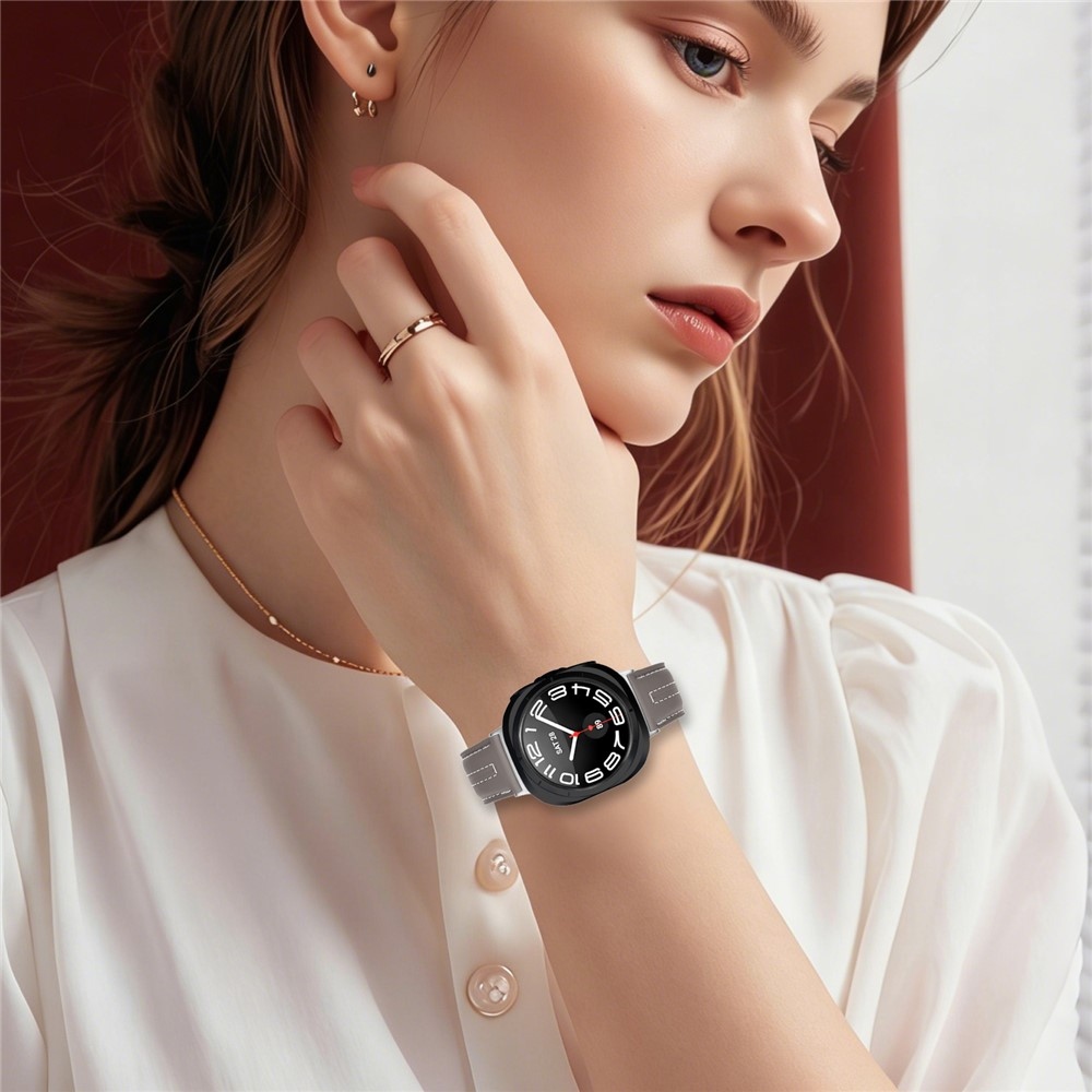 Leathe műbőr szíj a Samsung Galaxy Watch8 Classic 46 mm-es/Watch8 44 mm-es/40 mm-es modellekhez – sötét szürke