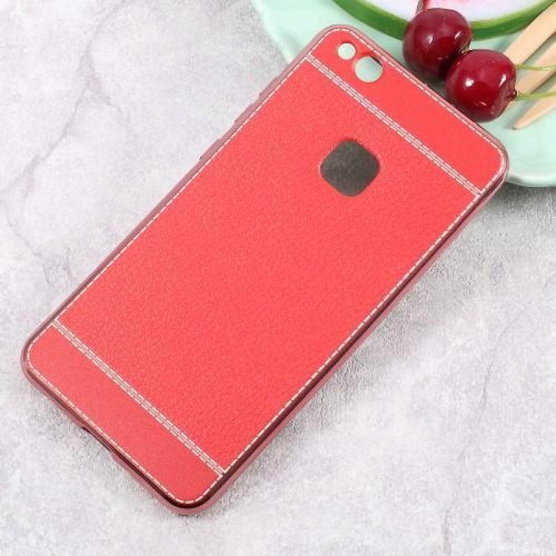 Leathy zselés tok PU bőr hátlappal Huawei P10 Lite készülékhez - piros