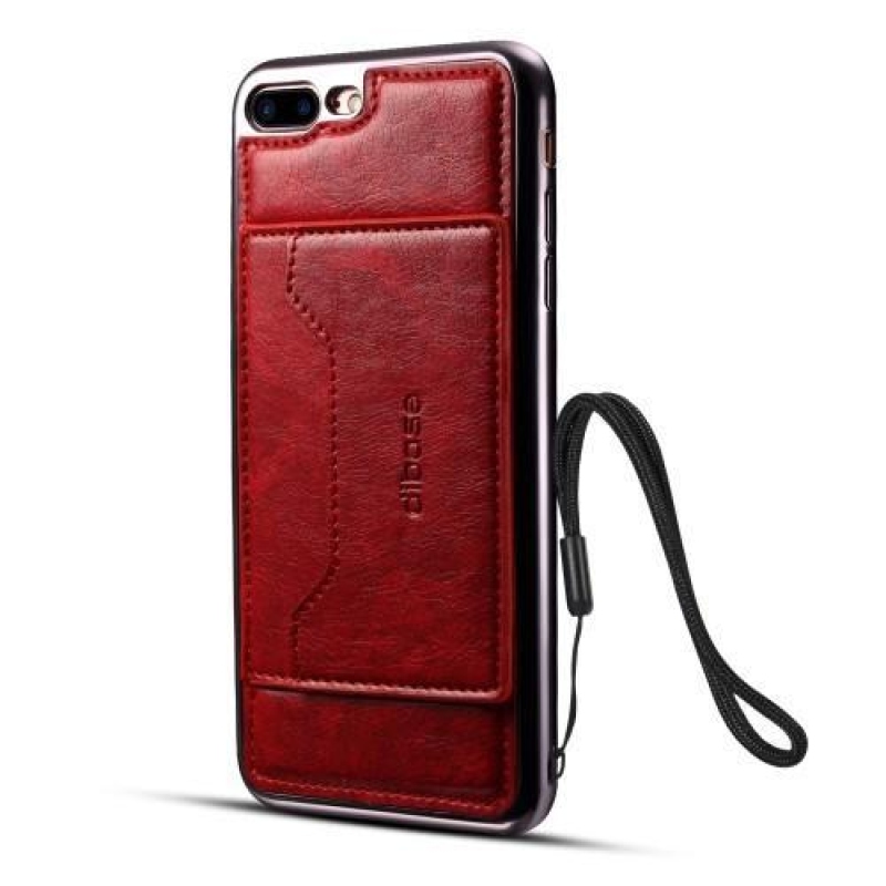 Leathy zselés tok PU bőr hátlappal és állvánnyal iPhone 8 Plus és 7 Plus készülékhez - piros színű