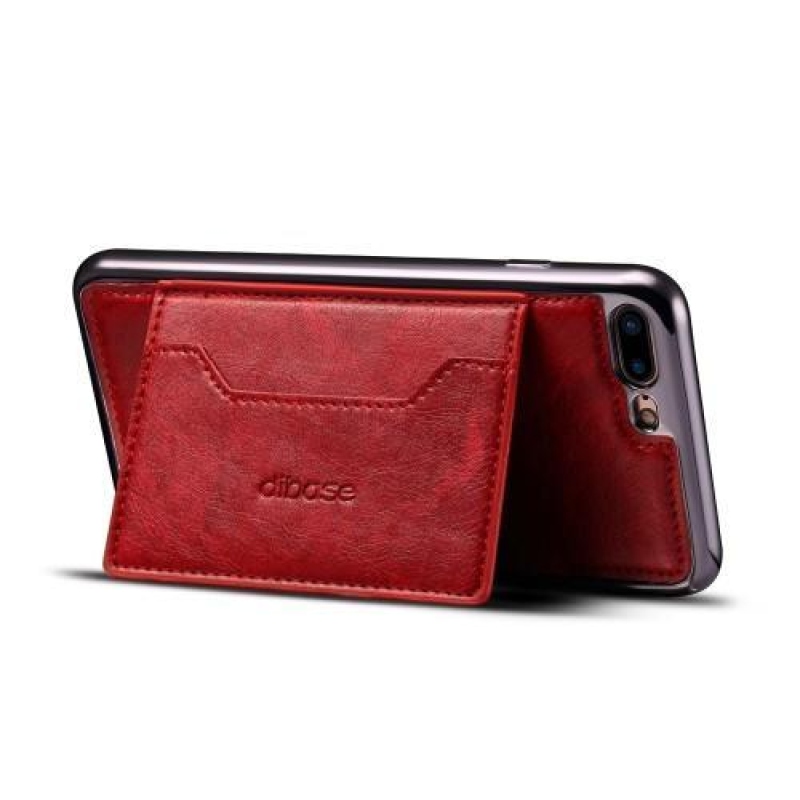 Leathy zselés tok PU bőr hátlappal és állvánnyal iPhone 8 Plus és 7 Plus készülékhez - piros színű