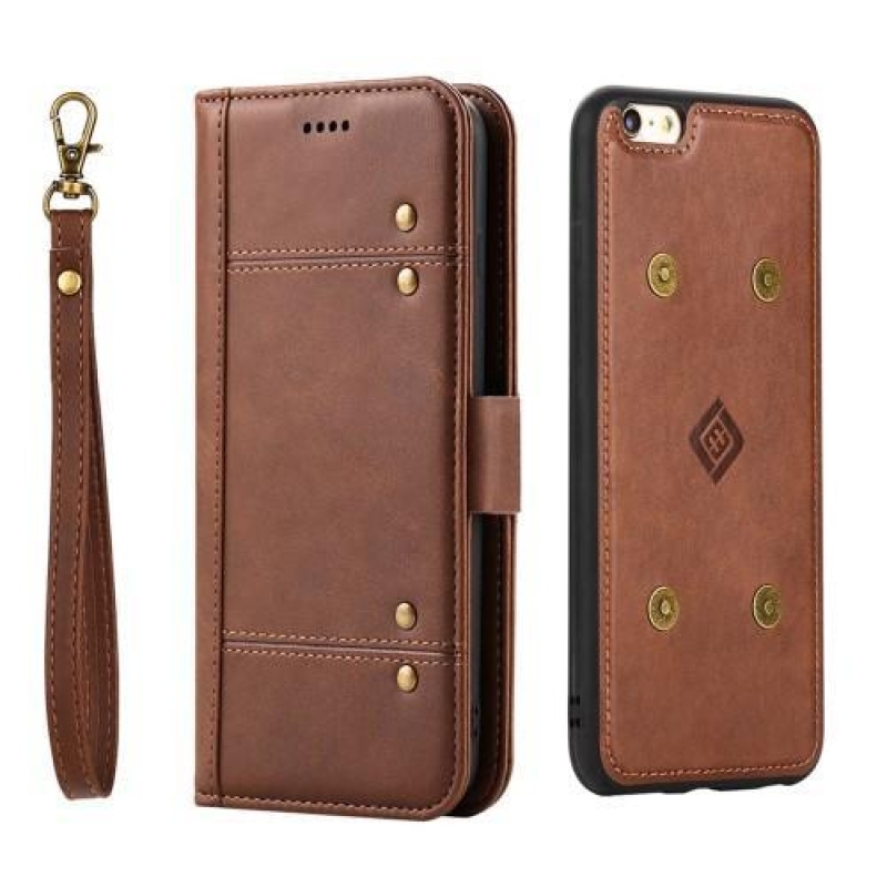 Leathy PU bőr tok pánttal iPhone 6s Plus és 6 Plus készülékhez - kávé