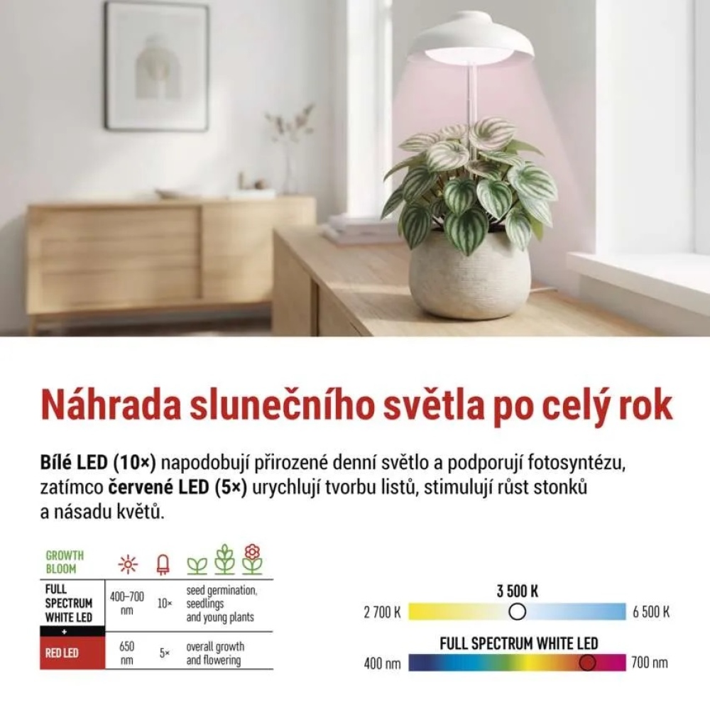 LED GROW termesztőlámpa 5 W, időzítővel - fehér