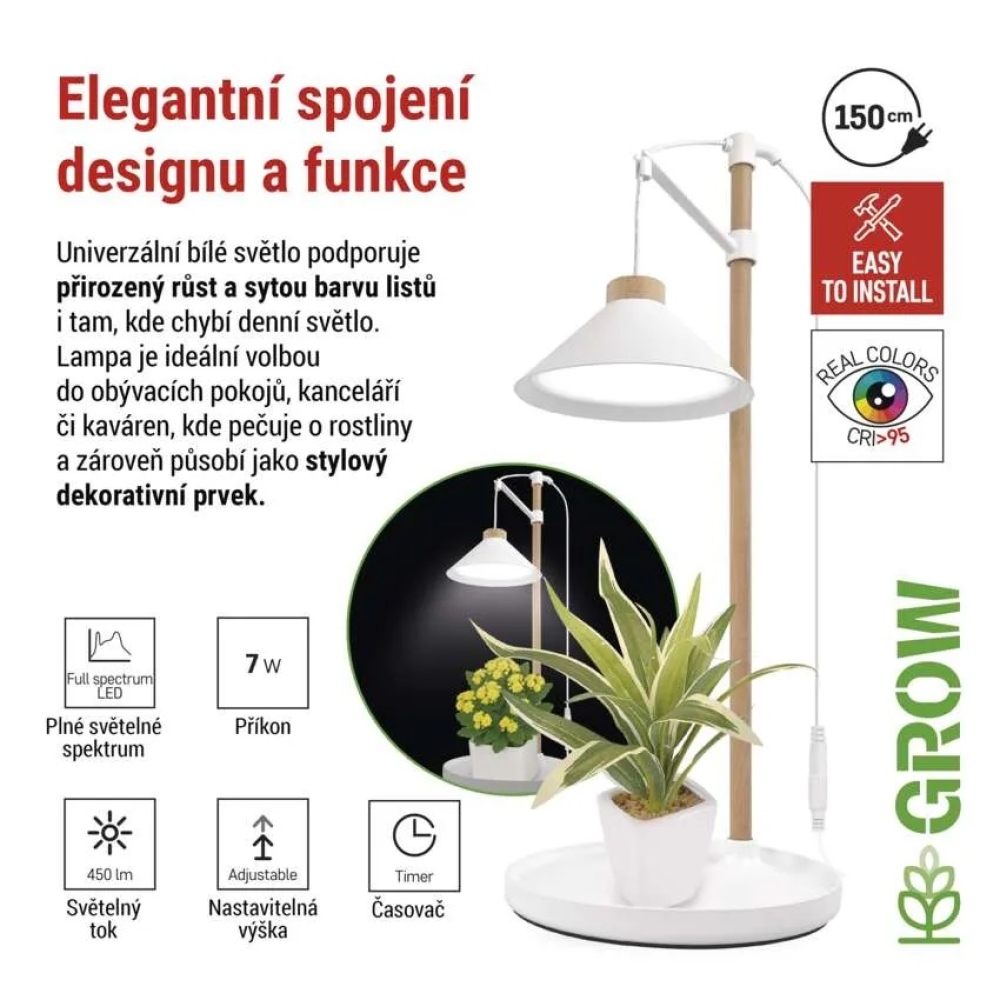 LED GROW termesztőlámpa 7 W, időzítővel - fehér
