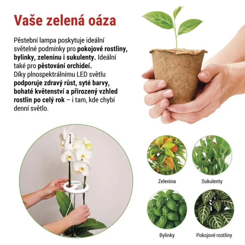 LED GROW növénytermesztő lámpa 8 W, időzítővel, szabályozható fényerővel - fehér