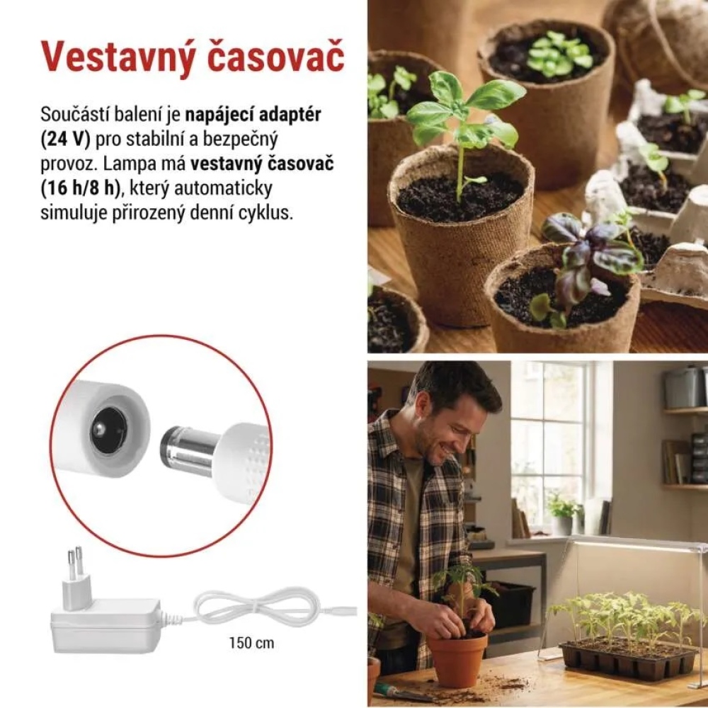 LED GROW palántanevelő lámpa 15 W, időzítővel - fehér