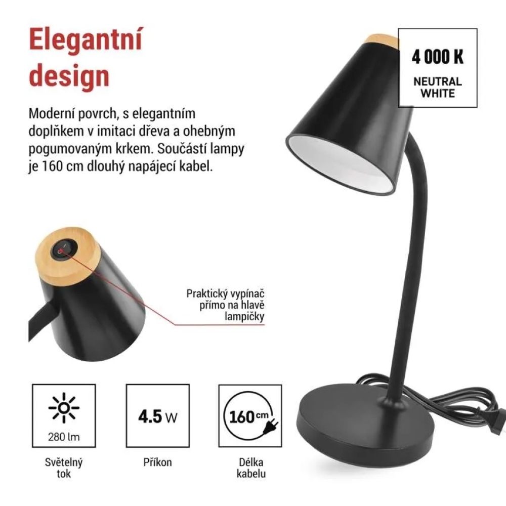 LED asztali lámpa TARA - fekete