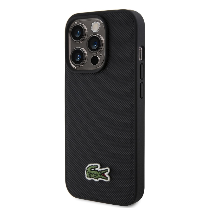 Lacoste Iconic Petit Pique Woven Logo MagSafe hátlap iPhone 15 Pro fekete + USB-C/USB-C adatkábelhez