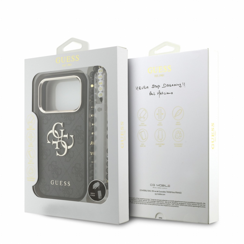 Guess PU 4G Metal Logo Strap hátsó tok iPhone 18 Pro-hoz, fekete