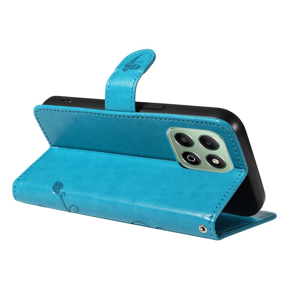 Virágos könyvtáska Honor X6b készülékhez - kék