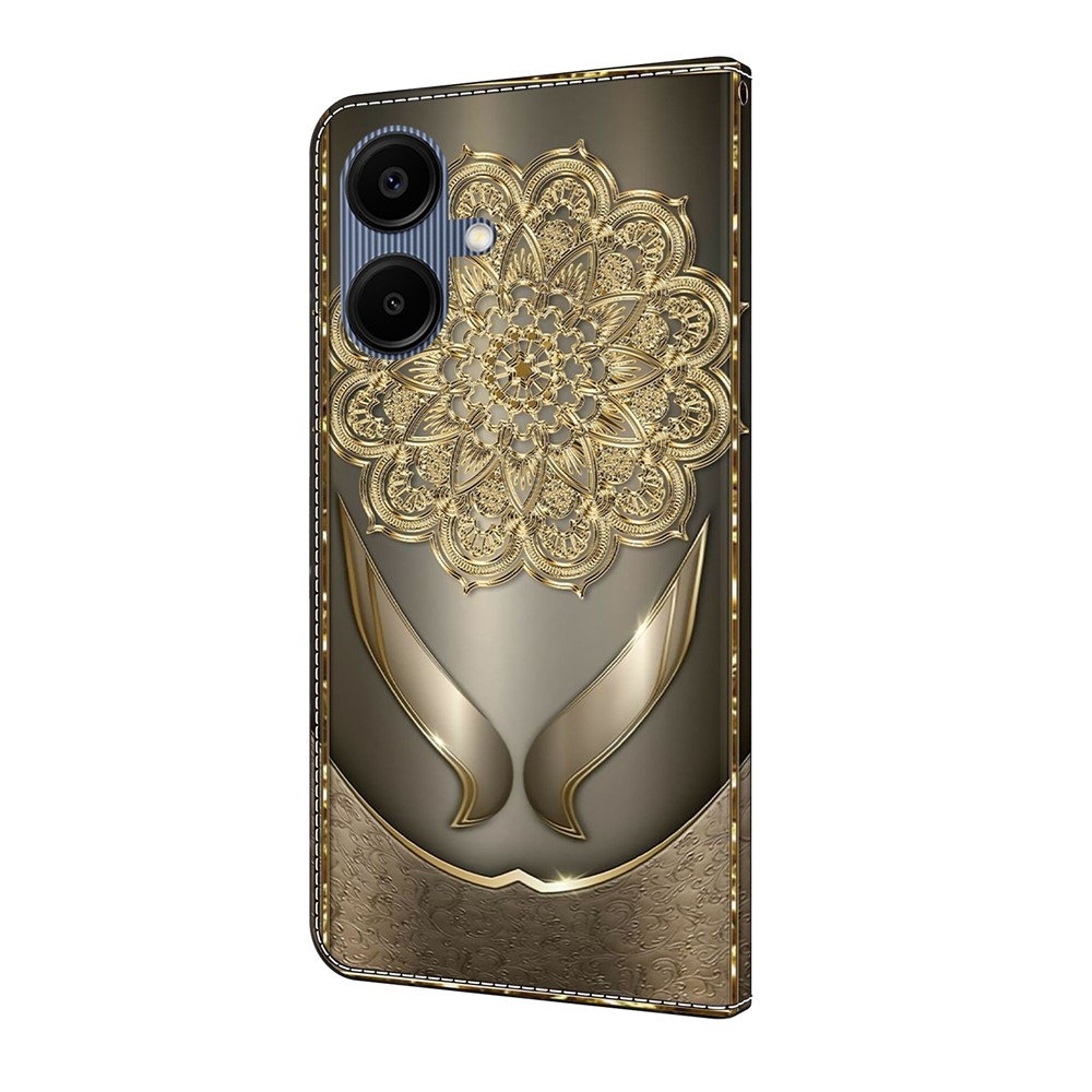 Sima könyves tok Samsung Galaxy A07 4G - aranyszínű virágok