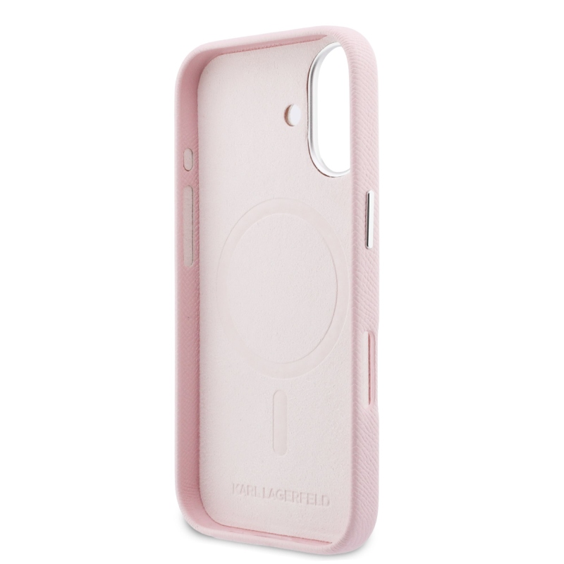 Karl Lagerfeld PU Karl és Choupette fejek Pins MagSafe hátlapi borító iPhone 17 rózsaszínhez