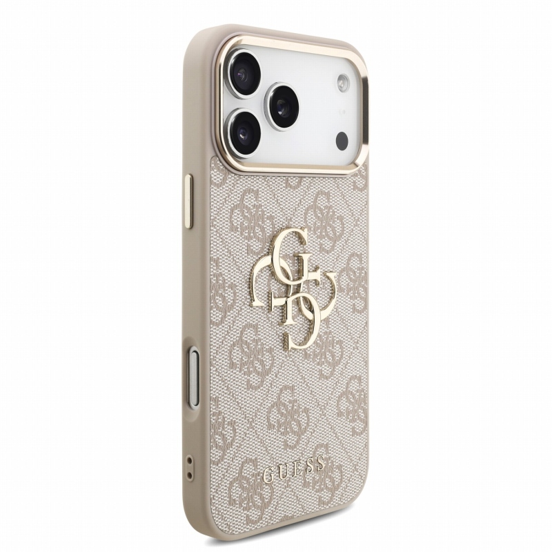 Guess PU 4G fém logós pántos hátlap az iPhone 18 Pro Max-hoz, rózsaszín