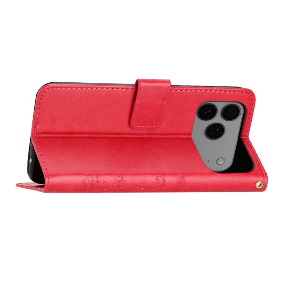 Virágok könyv tok iPhone 17 Pro Max készülékhez - piros