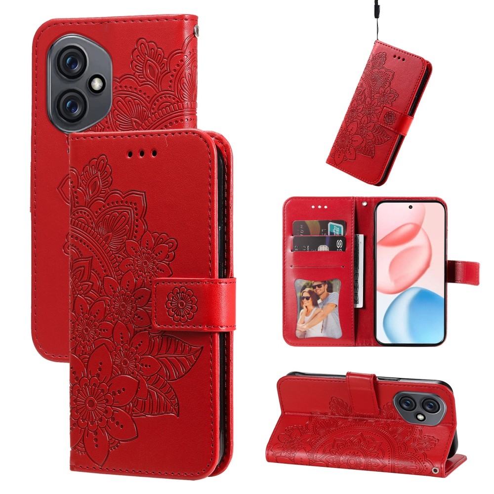 Virágos könyvtáska Honor 400-hoz - piros