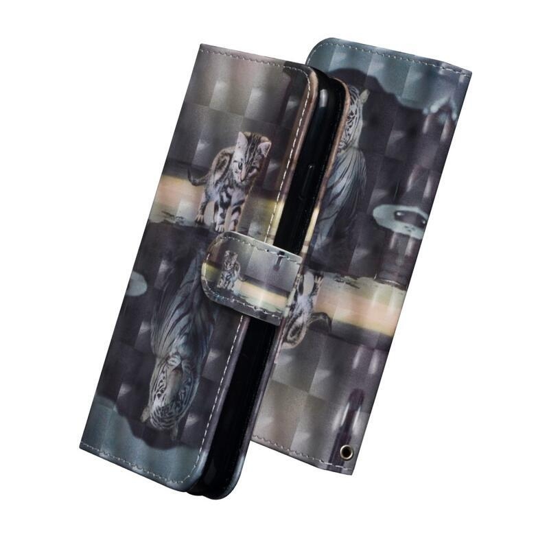 Nyomtatott pénztárca tok Samsung Galaxy A50/A30s készülékhez - macska és tigris tükörkép