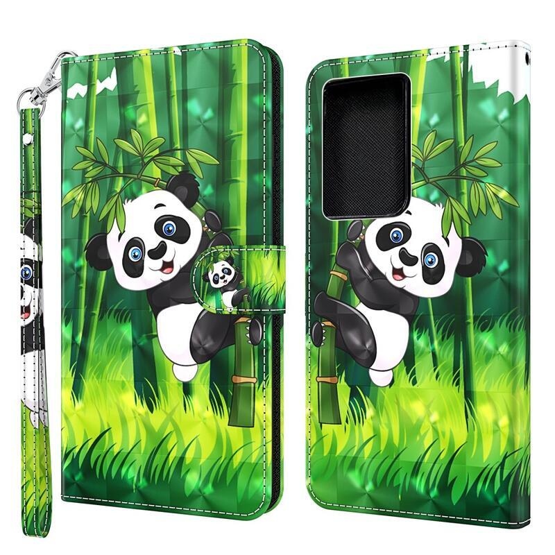 Nyomtatott pénztárca tok Samsung Galaxy S21 Ultra 5G - panda a bambuszon