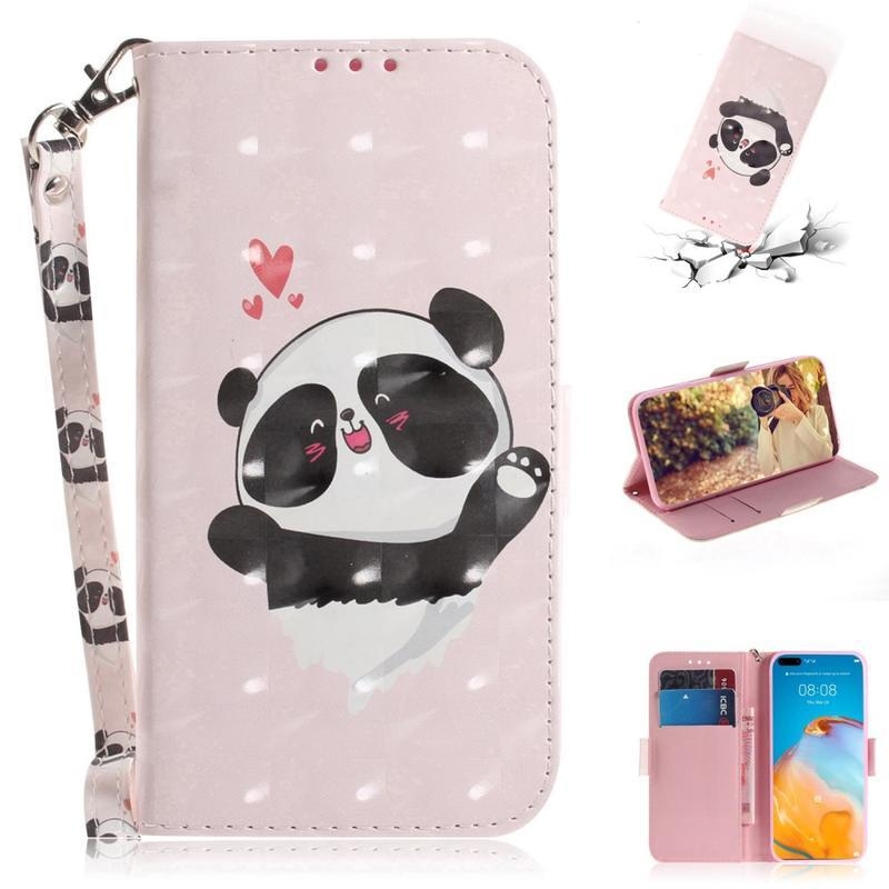 Könnyű PU bőr pénztárca tok a Huawei P40 Pro-hoz - aranyos panda