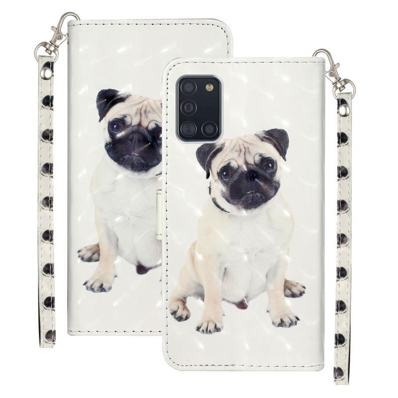 Könnyű PU bőr pénztárca tok Samsung Galaxy A31-hez - kutya