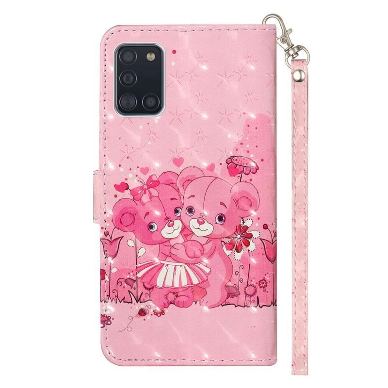 Könnyű PU bőr pénztárca tok mobiltelefonhoz Samsung Galaxy A31 - szerelmes mackókkal