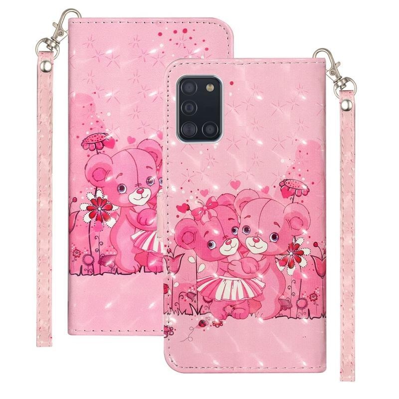 Könnyű PU bőr pénztárca tok mobiltelefonhoz Samsung Galaxy A31 - szerelmes mackókkal