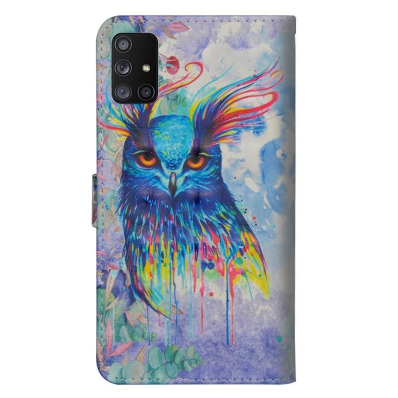 Nyomtatás PU bőr pénztárca tok Samsung Galaxy M31s - színes bagoly