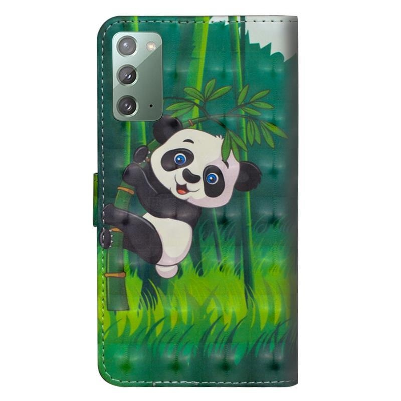 Nyomtatás PU bőr pénztárca tok Samsung Galaxy Note 20/Note 20 5G - panda bambuszon