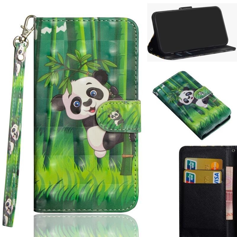 Nyomtatás PU bőr pénztárca tok Samsung Galaxy Note 20/Note 20 5G - panda bambuszon