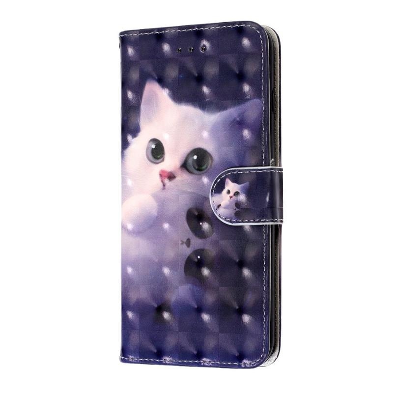 Könnyű PU bőr pénztárca tok Samsung Galaxy S20 Ultra készülékhez - fehér macska