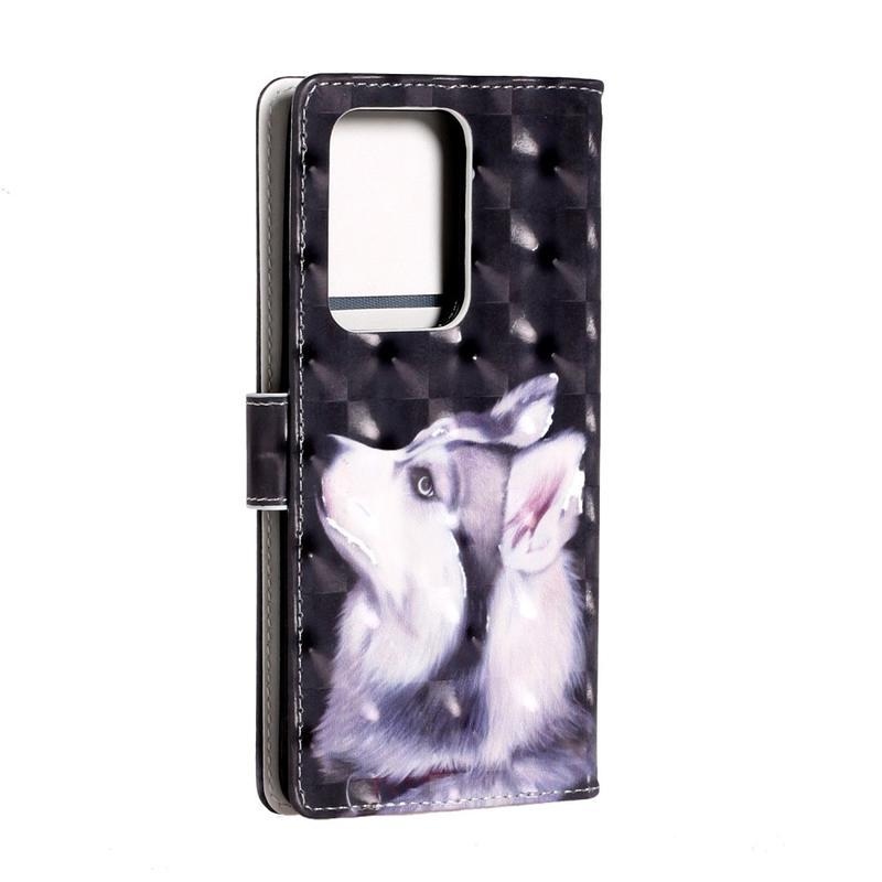 Könnyű PU bőr pénztárca tok Samsung Galaxy S20 Ultra - fehér farkas