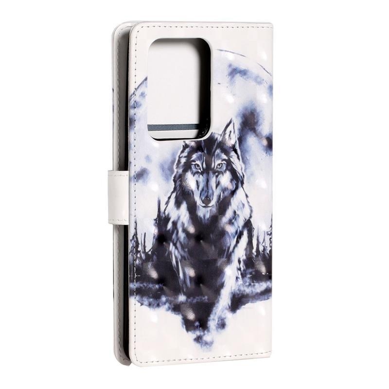 Könnyű PU bőr pénztárca tok Samsung Galaxy S20 Ultra készülékhez - farkas és Hold