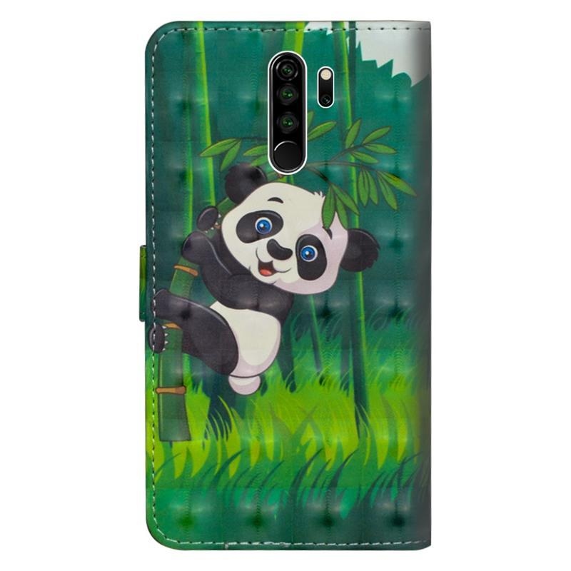 Nyomtatás PU bőr pénztárca tok Xiaomi Redmi Note 8 Pro - panda a bambuszon