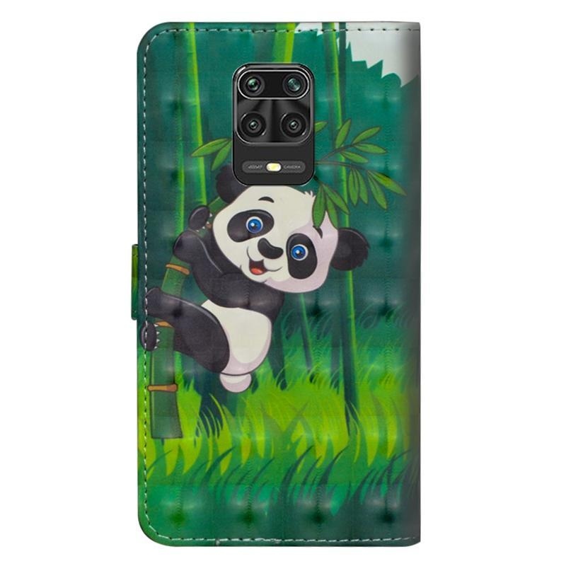 Nyomtatás PU bőr pénztárca tok Xiaomi Redmi Note 9 Pro/Note 9S - panda a bambuszon
