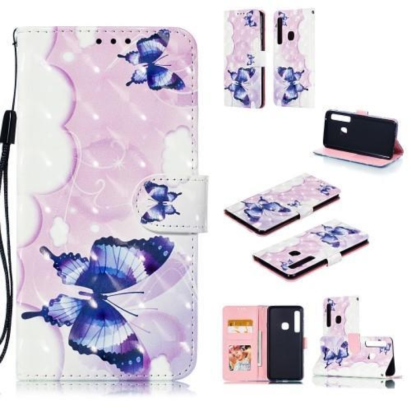 Könnyű PU bőr pénztárca tok Samsung Galaxy A9-hez - felhő és pillangó