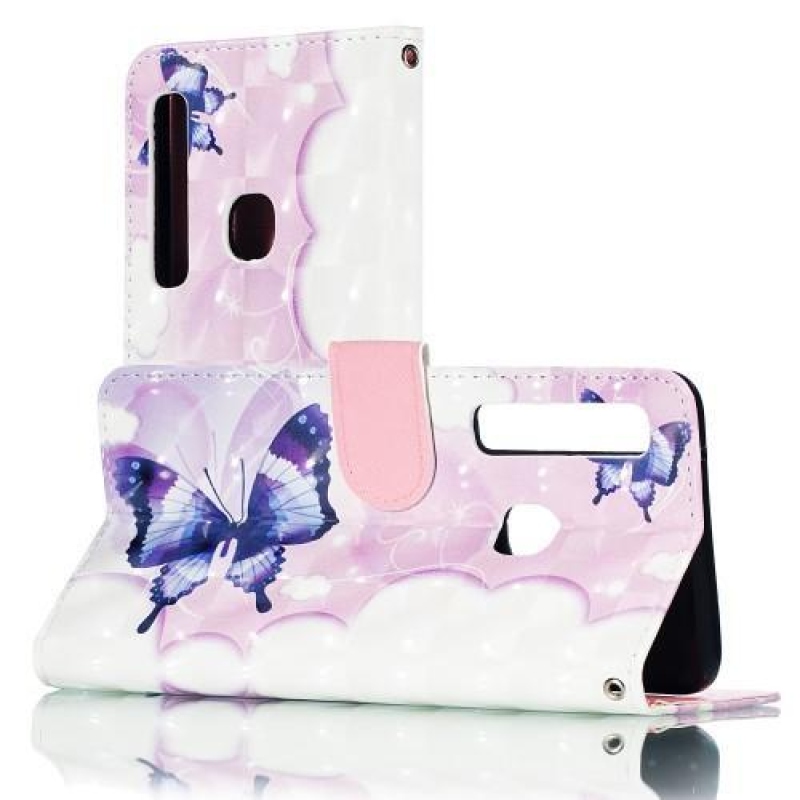 Könnyű PU bőr pénztárca tok Samsung Galaxy A9-hez - felhő és pillangó