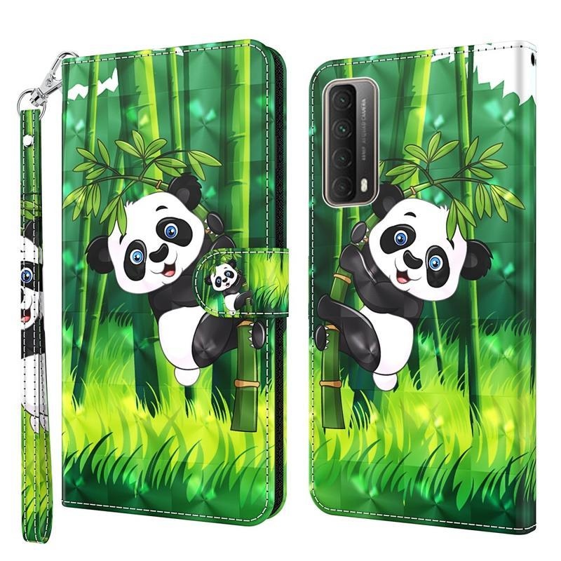 Nyomtatás PU bőr pénztárca tok Huawei P Smart (2021) - panda a bambuszon
