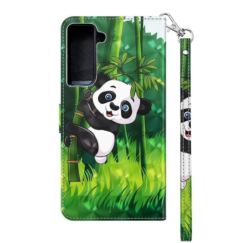 Nyomtatás PU bőr pénztárca tok Samsung Galaxy S21 Plus - panda bambuszon