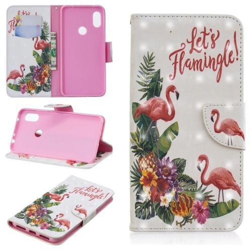 Könnyű PU bőr pénztárca tok a Xiaomi Redmi Note 6 Pro-hoz - flamingó